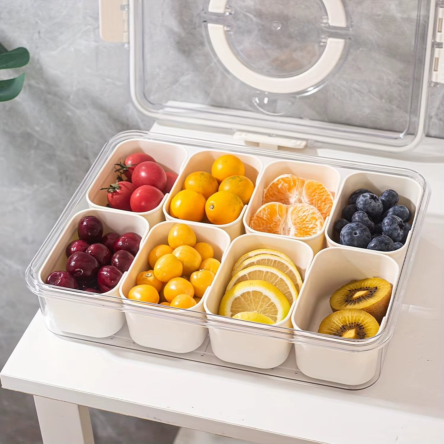 4Grid /8 Grid Snack Box Container, Portable Travel Charcuterie Board with Lid, Refrigerator Food Storage Box, Snack Organizer