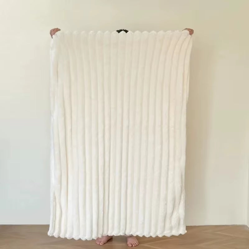 1Pc Throw Blanket for Bed - 250GSM Soft & Warm Fluffy Blanket, Decorative Striped Blankets for Winter Nap / Sleep